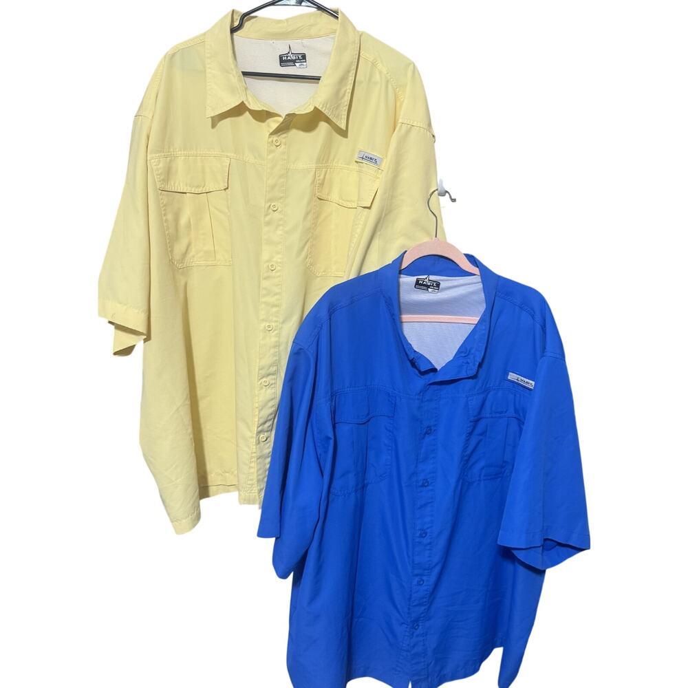 Lot of 2 Habit Vented Fishing Shirt Short Sleeve Blue Yellow Mens Size 4XL